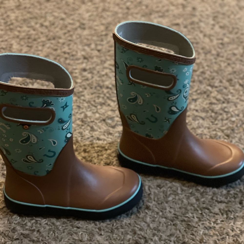Bogs Brown and Teal Kids Rain Boots